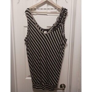 Vintage Baby Phat Y2K Tank Top Rufffle‎  Striped Round Neck Gray Black L
